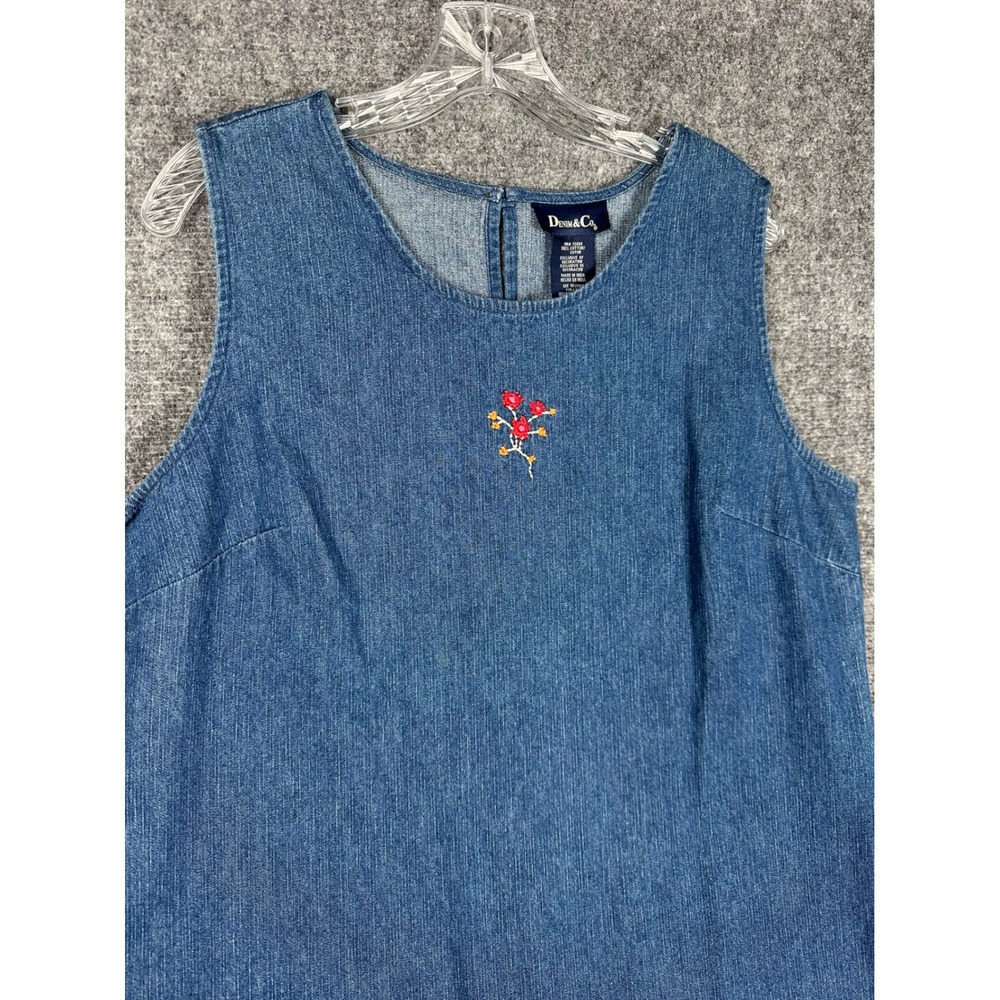 Denim &Co Floral Embroidered Jumper Dress Denim Maxi L Vintage Blue Cottage Y2K - Picture 6 of 9